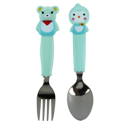 

Baby Spoon Fork Set Softly Rounded Edges Simple To Use Safe To Use Baby Fork Cute Animal Shape For Eating Food For Baby
