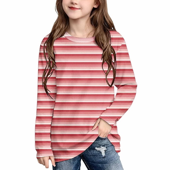 VIPOIN Girls' Striped Long Sleeve Crewneck Top Soft Casual Layering T-Shirt Fall Winter Shirt
