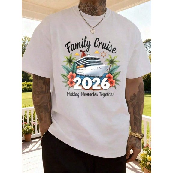 White Family Cruise 2026 Graphic T-Shirt Mens Crew Neck Short Sleeve Tee Making Memories Together
