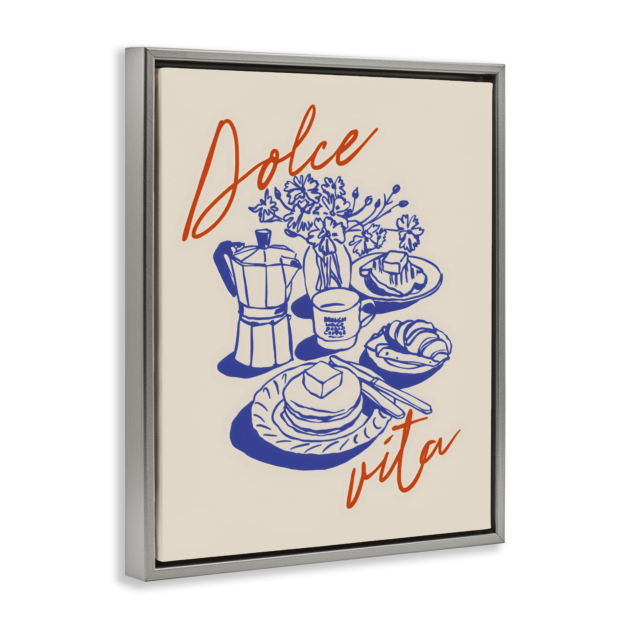 Stupell Industries Retro Breakfast Morning Spread Gray Framed Floater Canvas Wall Art, design by The Prints Vibe