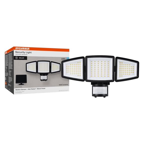 SYLVANIA Motion Sensor Solar Security Light, Solar Panel, 1800 Lms, Wet Rated, Batteries Included, 5000K, Daylight - 1 PK