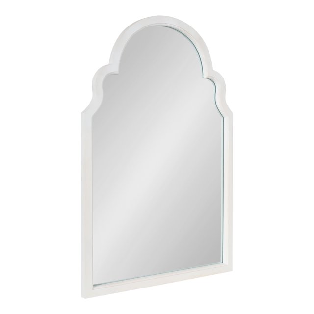 Kate and Laurel Hogan Farmhouse Arched Wall Mirror, 24 x 36, White, Vintage Moroccan Mirror with Scalloped Crown for Antique Inspired Wall Decor