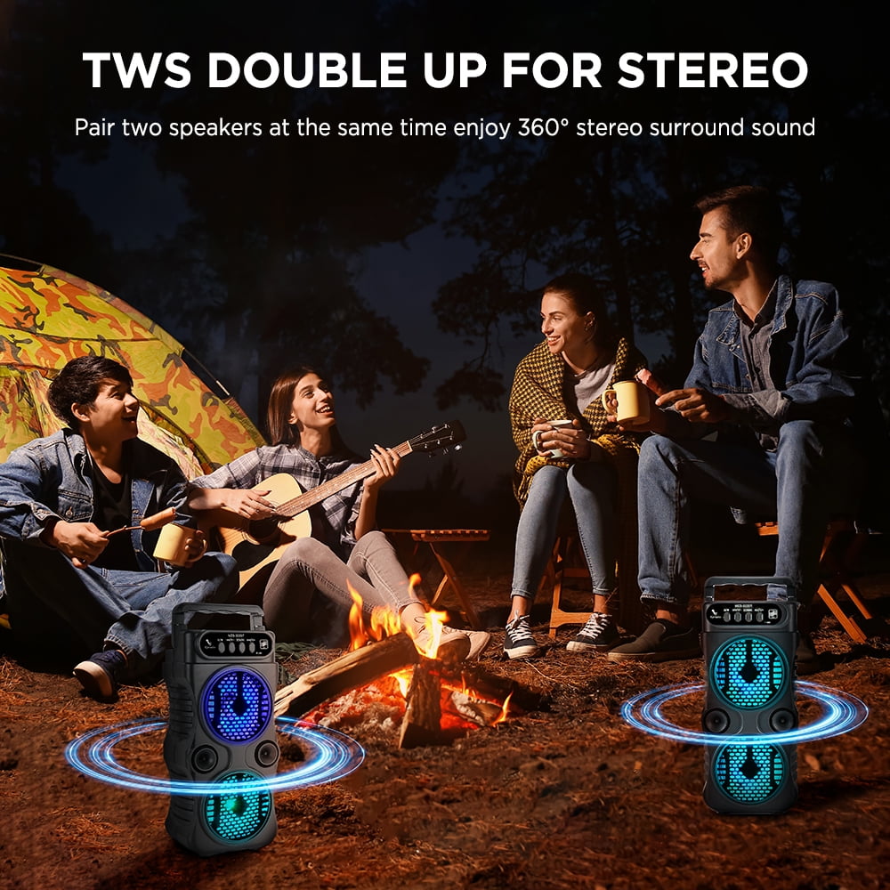 Portable Dual-Driver Bluetooth Party Speaker - 3 Inches 2x3W Stereo, RGB Music Lights, TWS, Mic/USB/TF/FM Inputs, Durable ABS, for Outdoor Dancing Party/Family Karaoke/Gatherings