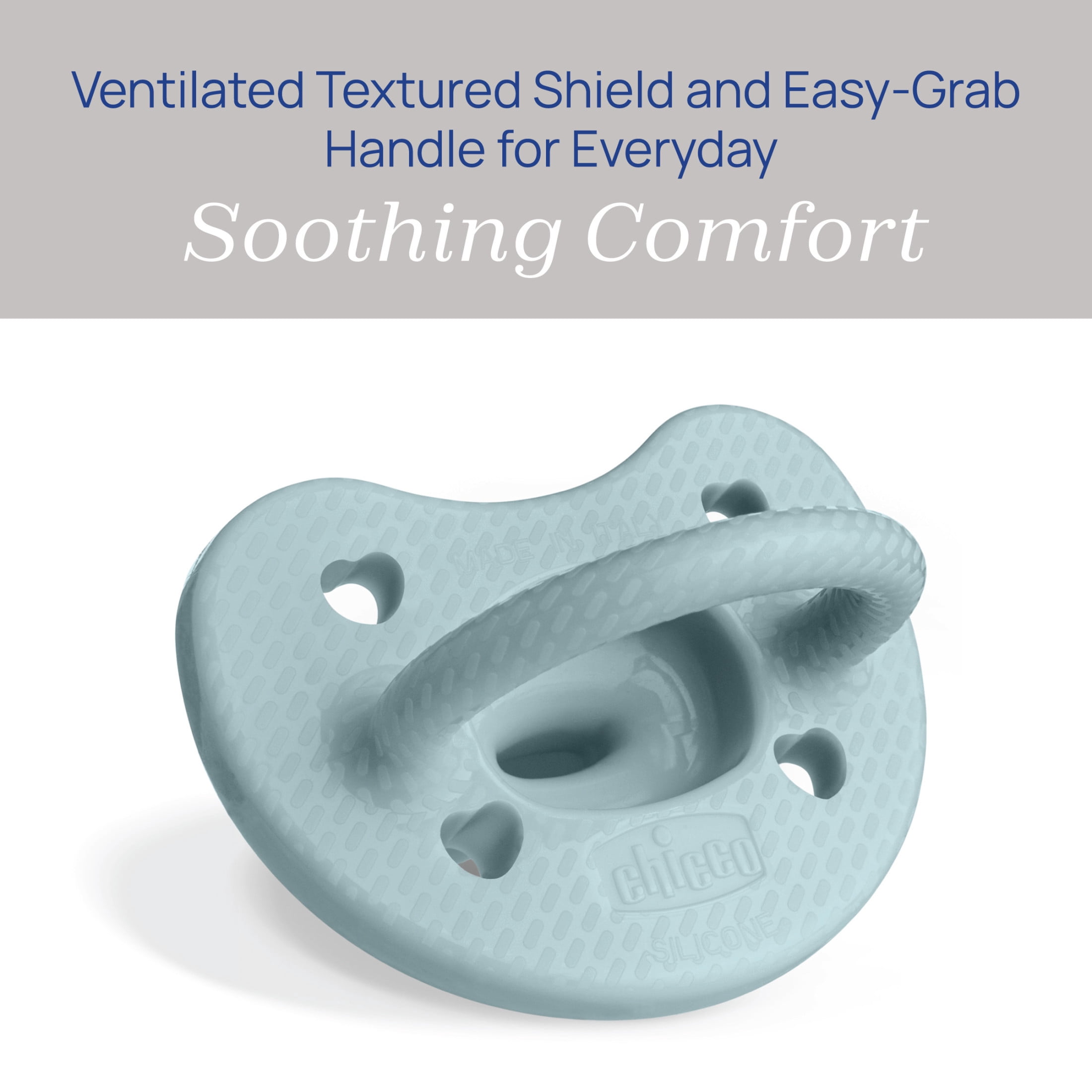 Chicco PhysioForma® Luxe One-Piece Silicone Pacifier, 6-16 Months, 2pk - Coastal Blue, New