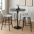 thumbnail image 2 of LeisureMod Elland 5-Piece Bar-Height Dining Set with Round MDF Bar Table and Stainless Steel Base, Upholstered Leather Bar Stools with Iron Legs, 2 of 14