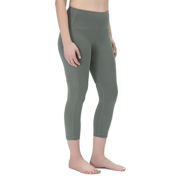 High Waisted Yoga LeggingsCapri & Full Length Pants (22" Inseam,Grey Green S)