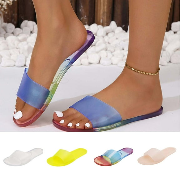 Vibrex Women's Summer One-line Flat Clear Jelly Candy Beach Slippers Women's Sandals Perfect For Travel,Daily,Vacations_Multicolor_5.5