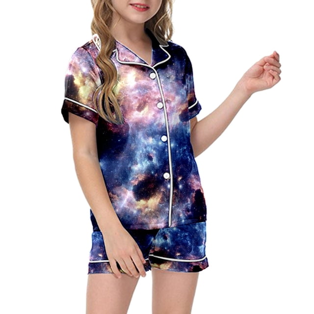 Luvoko Ensemble de Pyjama 2 Pcs pour Enfants Imprimé Graphique Chemise à Manches Courtes Boutonnée Shorts Pyjama
