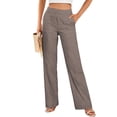 thumbnail image 2 of FRSASU Women's Linen Pants Elastic Waist Work Pants Dressy Casual Straight Leg Lounge Gauze Loose Fit Trousers with Pockets Bronze, 2 of 7