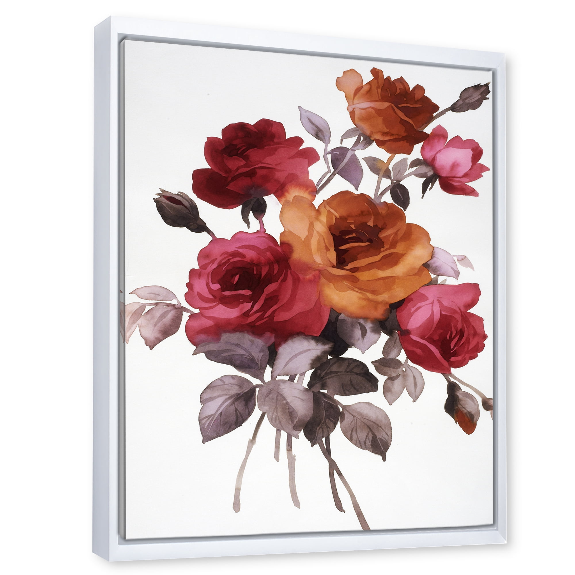 Designart 'Vintage Red and Orange Roses' Traditional Framed Canvas Wall Art Print