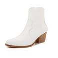 thumbnail image 5 of Women PU Leather Stacked Block Heel Western Cowboy Ankle Zip Up Boots (White / 7), 5 of 8
