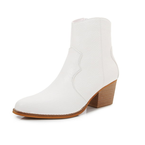 Flat White Dress Boots For Women Stella White Snakeskin Booties