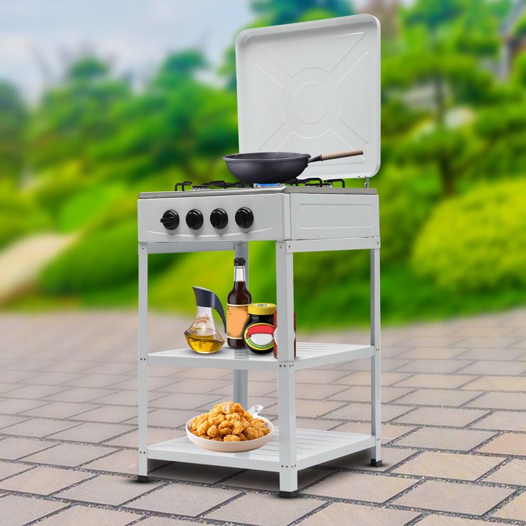 Oukaning Gas Stove, 4 Burners Gas Stove Camping Stove With Support Leg  Stand Wind and Blocking Cover(White) - Walmart.com
