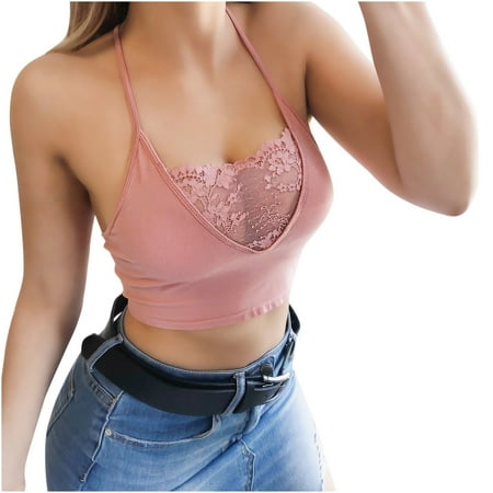 

REORIAFEE Bralettes Womens Babydoll Lingerie Sexy Teddy Fashion Sexy Lingerie Strappy Bras Sleeveless Lace Crop Tops Vest Pink XXL