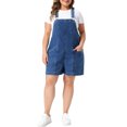 thumbnail image 2 of Agnes Orinda Women's Plus Size Denim Overall Shorts Adjustable Jean Straps Rompers Cropped Jumpsuit with Pocket 1X Blue, 2 of 6