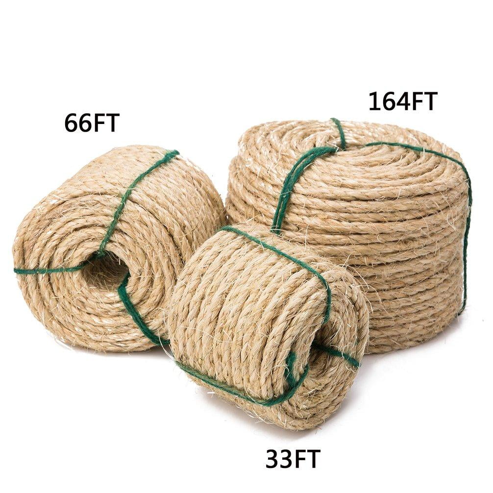 100 Feet / 50 Feet Hemp Rope for Repairing Natural Sisal White Rope for Cat Scratching Post Replacement 1/4 Inch Diameter Recovering or DIY Cat Scratcher