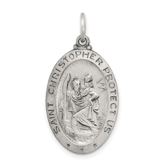 Auriga Fine Jewelry Sterling Silver Antiqued St. Christopher Baseball Medal for Women L-30mm, W-15mm