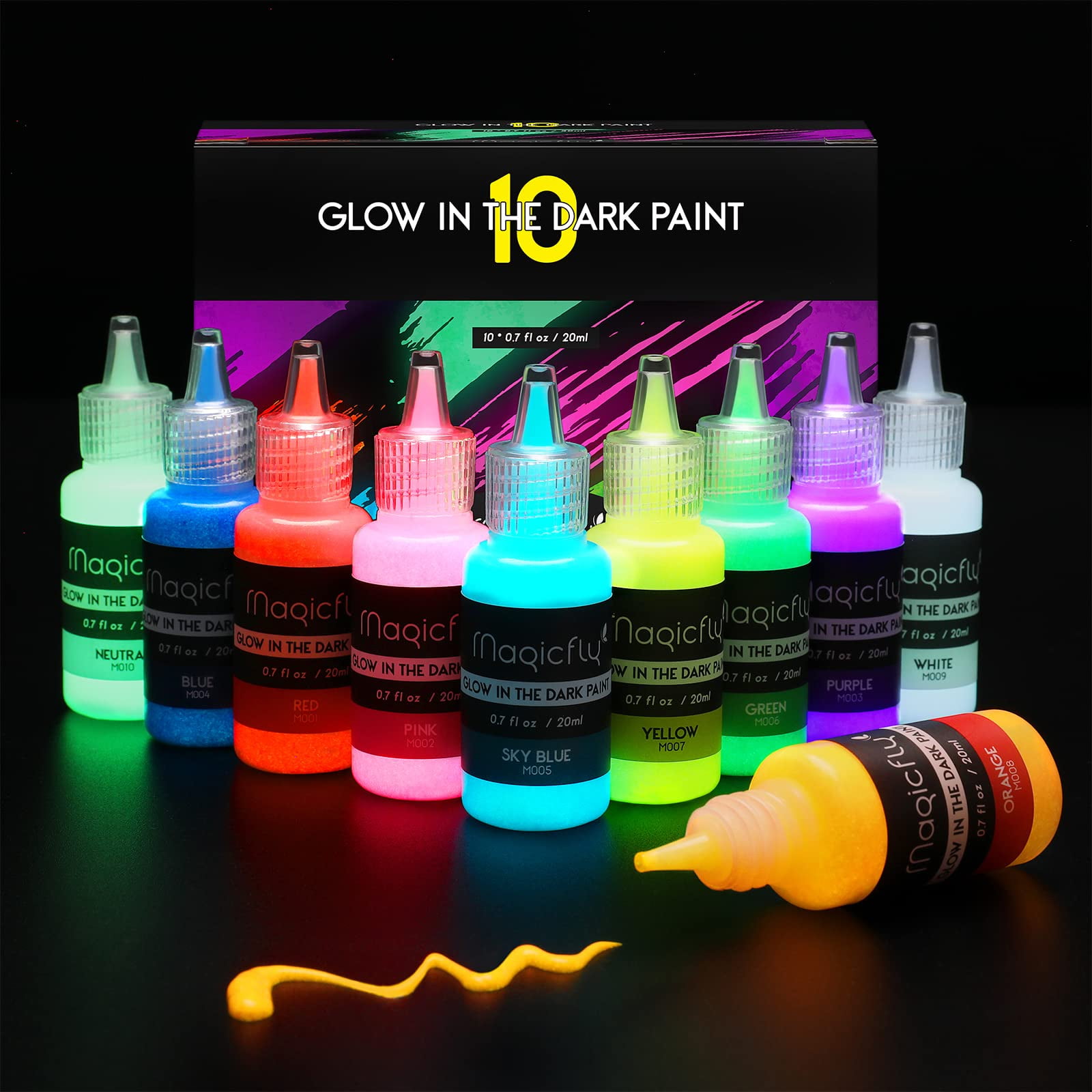 (2 pack) Magicfly Acrylic Glow in The Dark Paint, 10 Bright Colours 60 ml / 2 oz for Painting, Halloween , Christmas