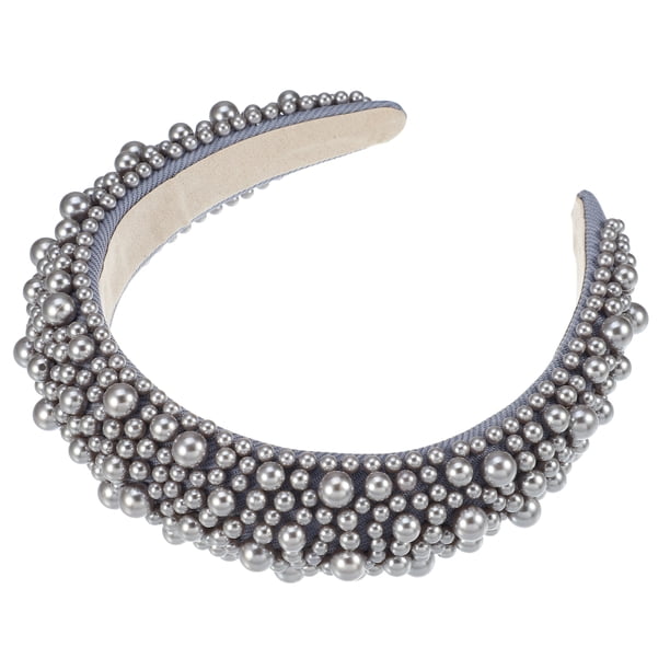Diadema acolchada con perlas de imitación, diadema de ala ancha con esponja, diadema para mujer, gris