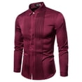 thumbnail image 6 of Zivyakyro Casual Men Shirt Fall Wedding Long Sleeve Big and Tall Tuxedo Plain Mandarin Collar Shirt Red 3XL, 6 of 9