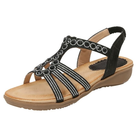 

PEASKJP Ladies Sandals Wide Width Sandals for Women Casual Summer Women s Sandals Rhinestone Flat Sandals Slippers Flip Flops Shoes (Black 8)