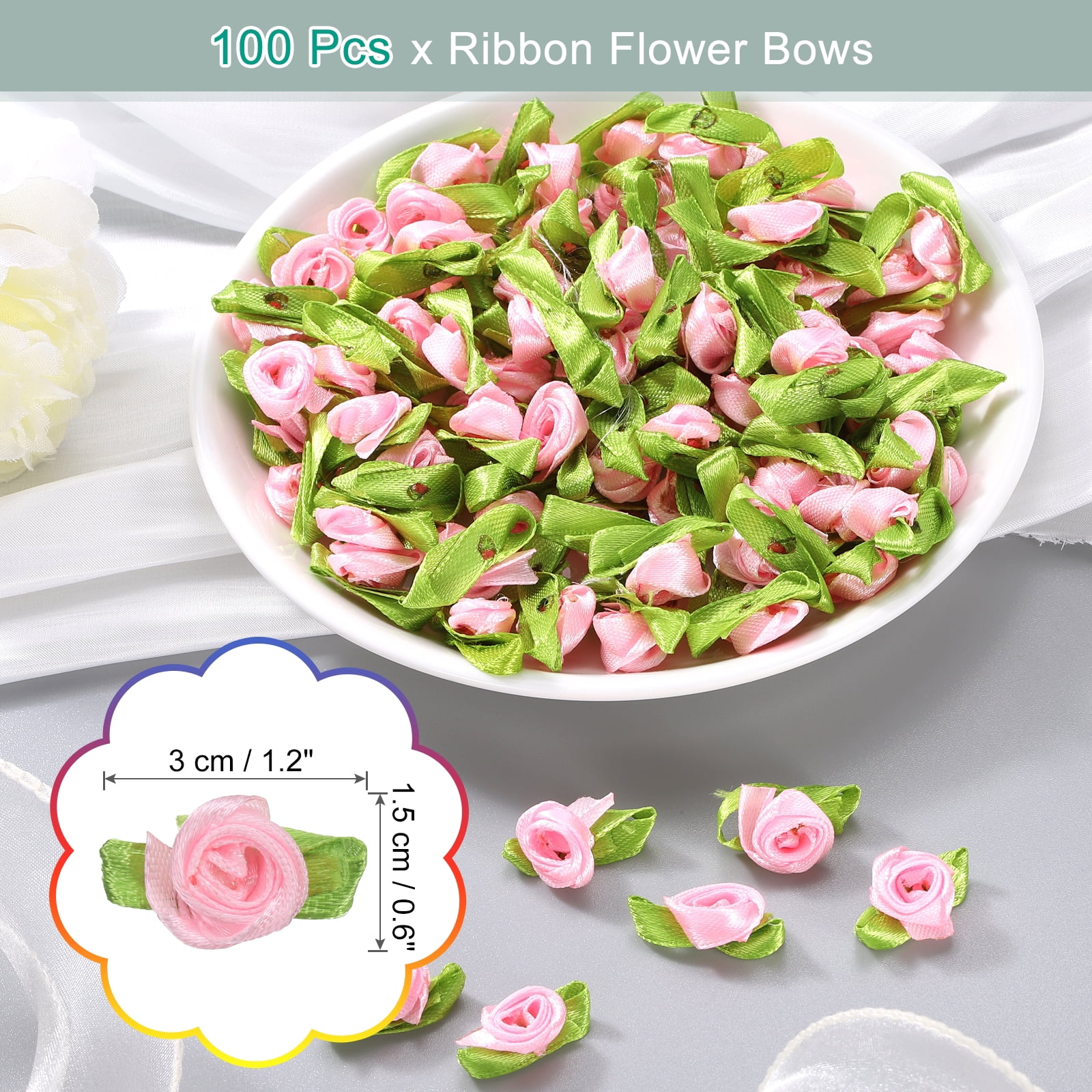 Unique Bargains Mini Ribbon Roses Flowers Bows for Craft Projects Decor Pink