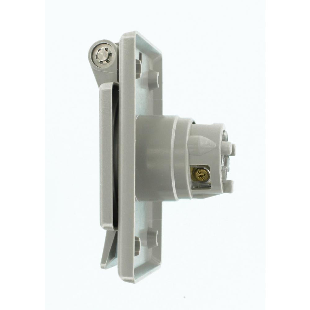Power Inlet Receptacle Leviton 15378-CWP 20 Amp Gray Industrial Grade 125-Volt Grounding Straight Blade