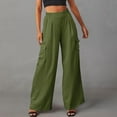 thumbnail image 2 of Rovga Women Pants Casual Trousers Cargo Pants 4 Pockets Wide Leg High Waist Straight Leg Pants Baggy Comfy Satin Trousers Relaxed Bottoms, 2 of 7