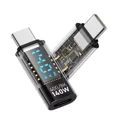 thumbnail image 2 of Hoibon PD 140W USB-C Male to USB-C Female Adapter for iPhone 15 Series, iPad Air/Pro, MacBook, Support Voltage and Power Smart LED Display - Black+Blue, 2 of 9