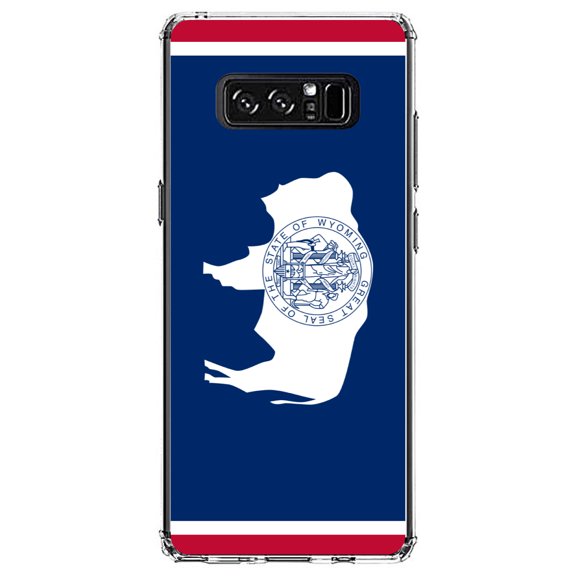 DistinctInk Clear Shockproof Hybrid Case for Samsung Galaxy Note 8 - TPU Bumper, Acrylic Back, Tempered Glass Screen Protector - Wyoming State Flag - US State Flag