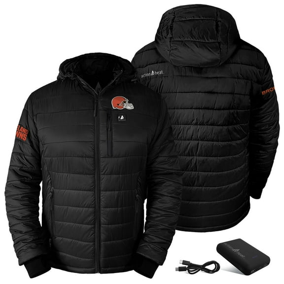 Men's ActionHeat Black Cleveland Browns 5V Battery Heated Insulated Puffer Full-Zip Hoodie Jacket