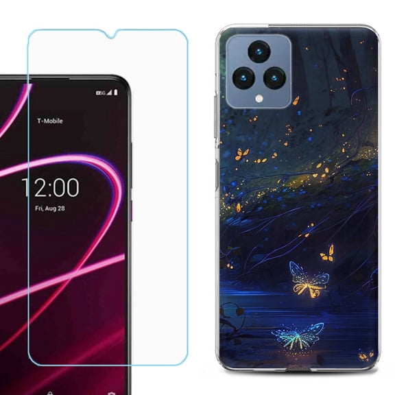 OneToughShield ® for T-Mobile Revvl 6x 5G Shockproof Phone Case, with Tempered Glass Screen Protector - Fireflies Butterfly