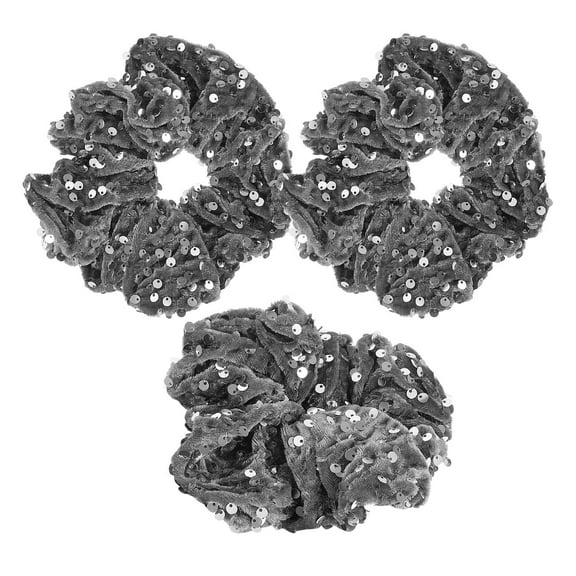 LOLIPPYY 3Pcs Glitter Sequin Hair Scrunchies Made of Luxurious Velvet in Grey for Versatile Hair Decoration