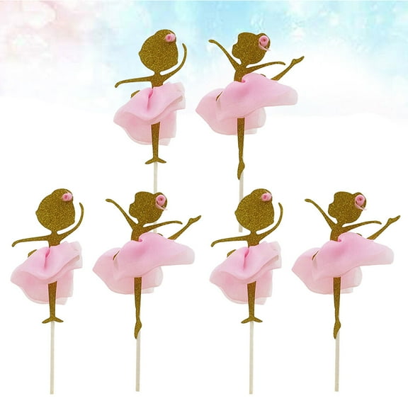 LABSERRON Ballerina Dancing Girl Cake Toppers Pink Paper Picks for Kids Birthday Party Decoration 6PCS