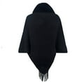 thumbnail image 3 of Xfvqtps Women Cape Faux Fur Collar Cloak Crochet Fringed Hem Solid Color Loose Windproof Coldproof Warm Winter Long Coat Black, 3 of 5