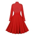 thumbnail image 3 of XFLWAM Women 1950s Vintage Rockabilly Dresses Long Sleeves Polka Dot Bow Tie Mock Neck Swing Dress Cocktail Dress, 3 of 8
