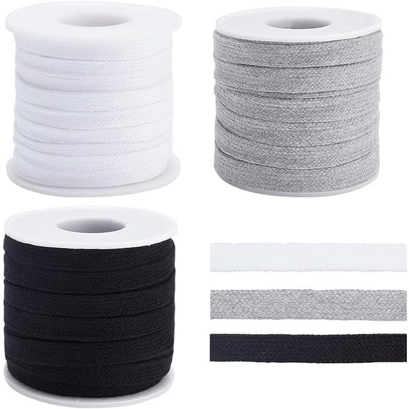 3Rolls 32.8Yards Flat Replacement Cotton Cords 10mm Wide 3 Colors Flat Drawstring Cord Rope with Plastic Spools