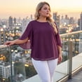 thumbnail image 6 of Agnes Orinda Women's Plus Size Chiffon Tops Petal 3/4 Sleeve Crew Neck Flowy Summer Casual Blouses 1X Dark Purple, 6 of 7
