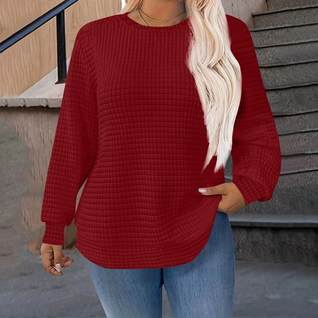 Timegard Hauts Grande Taille pour Femmes Chandails en Molleton Col Rond Manches Longues Ample Confortable Chandail Décontracté Mode Automne