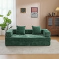 thumbnail image 6 of Convertible Floor Sofa Bed with Pillow Back Support & Armrest - Modular Loveseat, Chaise Lounge, Sleeper Bed, and Floor Mattress for Living Room, Guest Room, Bedroom, Dark Green Chenile Sofa Lounge, 6 of 10
