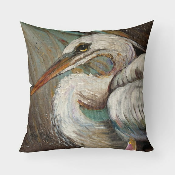 Carolines Treasures JMK1212PW1818 White Egret Canvas Fabric Decorative Pillow  18H x18W multicolor
