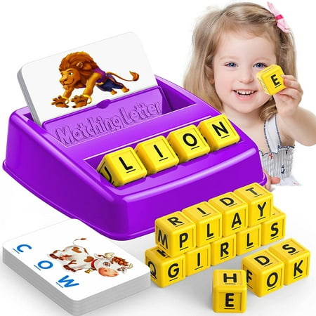 LET'S GO! Educational Games for Kids Ages 4-8, Matching Letter Game for Kids Toys for 3-8 Year Old Boys Girls for 4-8 Year Old Girls Boys Preschool Kindergarten Educational Spelling Toys Purple