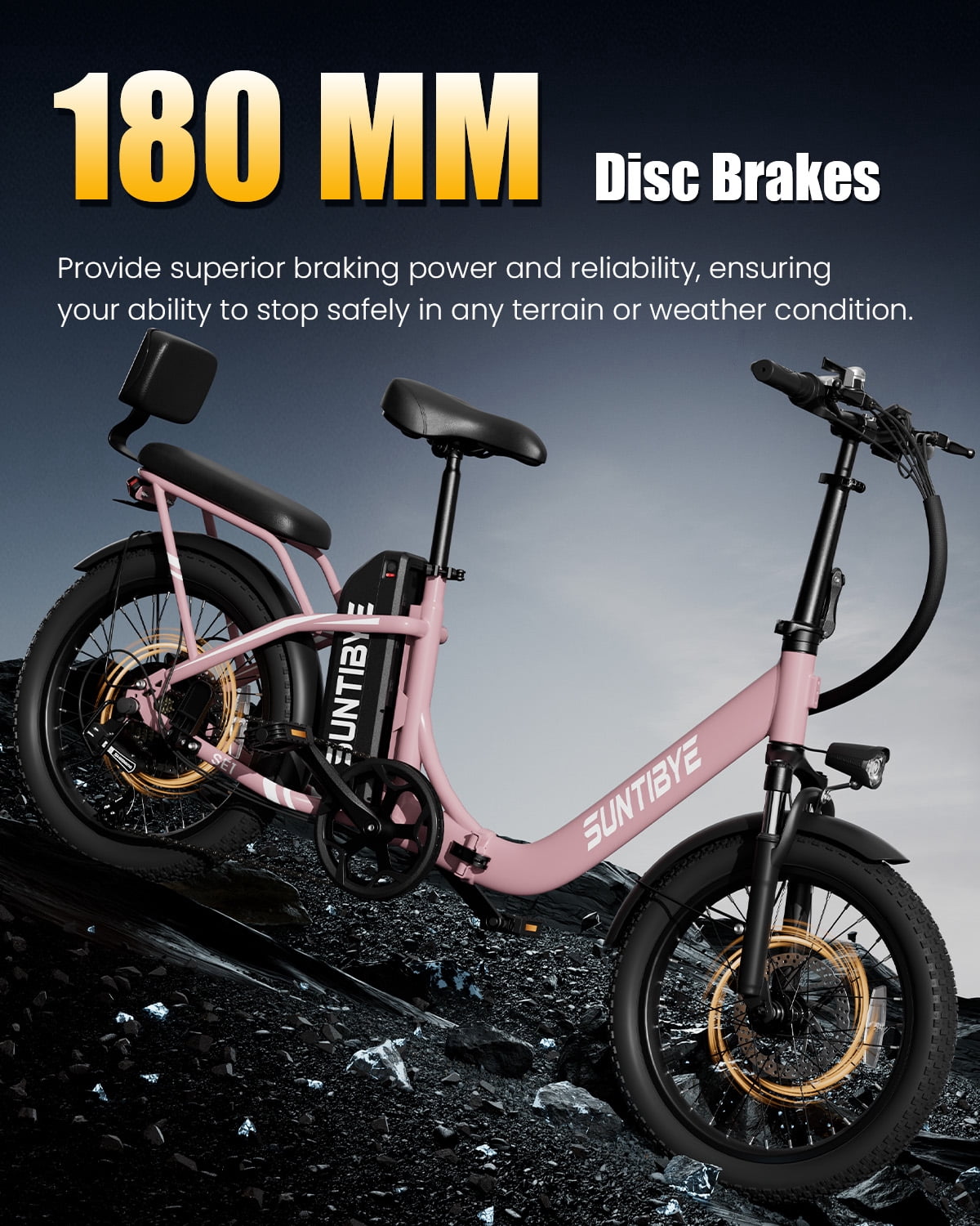 SUNTIBYE SE1 Folding Electric Bike for Adults, 1000W Motor, 28MPH, 48V 15Ah Battery, 20" Fat Tire E-Mountain Bike, UL2849, Pink