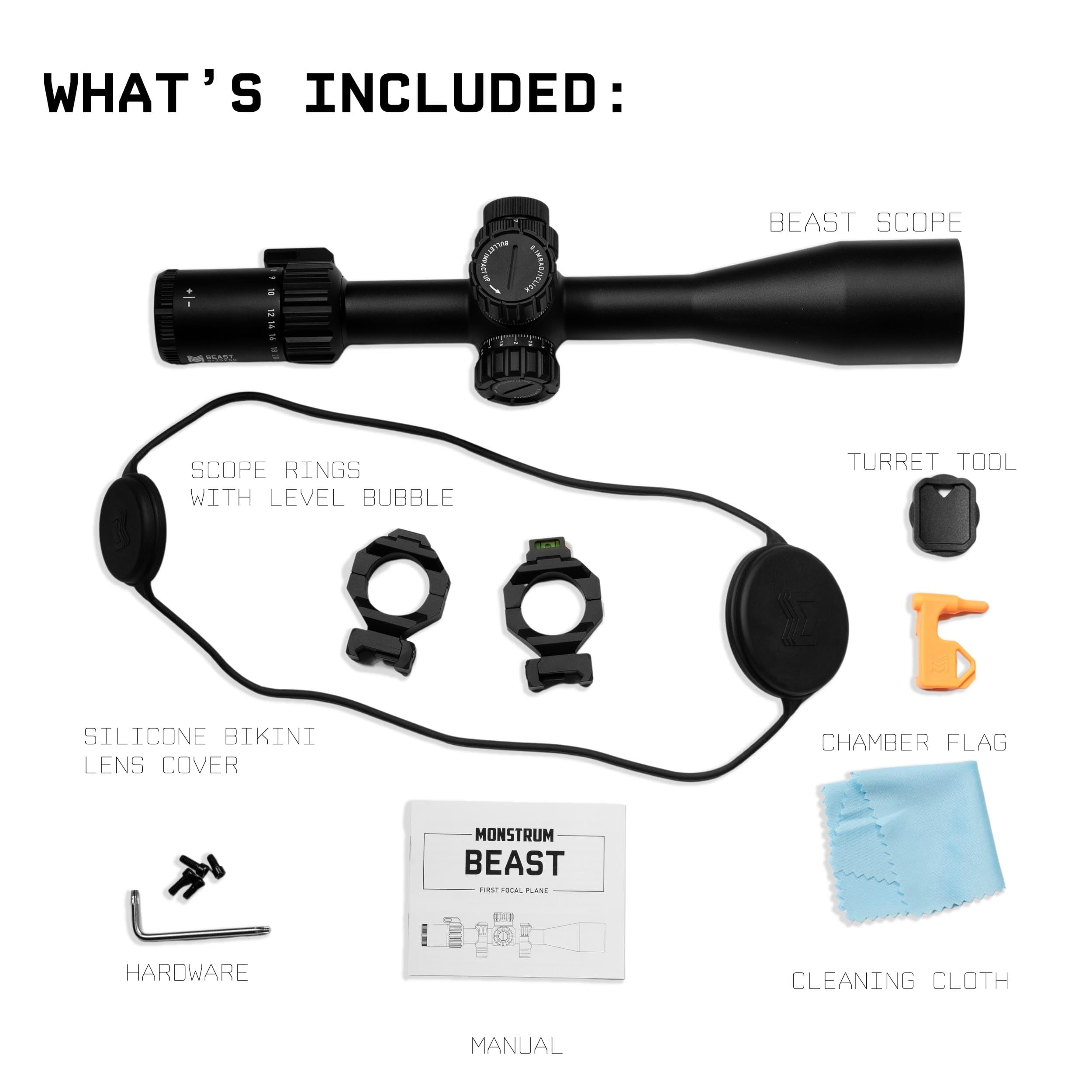 Monstrum Beast 5-20x50 FFP Rifle Scope | Featuring ED Glass, Adjustable Objective, Precision Turrets with Zero Stop, Daylight Bright Reticle, and Anti-Cant Scope Rings | CM6 MOA Reticle