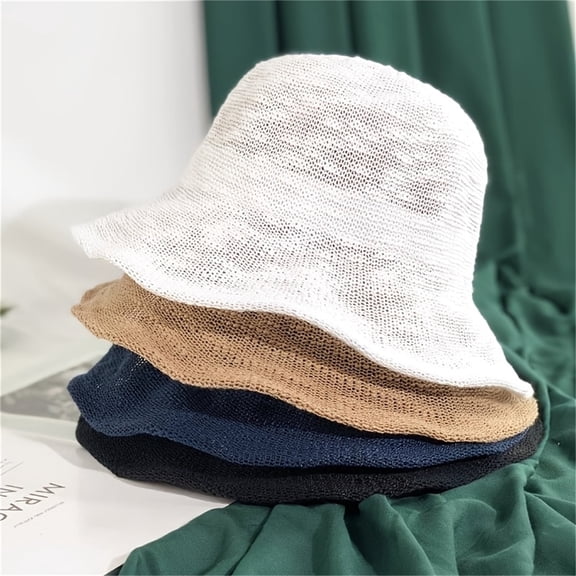 1Pc Women's Breathable Foldable Sun Hat Chic Solid Color Bucket Style with Hollowed-Out Wide Brim Sun Protection Beach & Outdoor Activities, Adjustable Drawstring, Summer Fisherman Hat, Beach Sun Pro