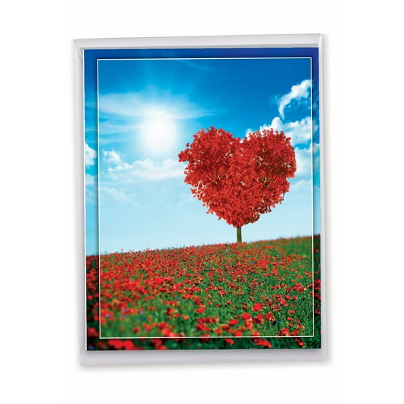 NobleWorks Jumbo Valentine's Day Paper Card 8.5 x 11 Inch with Envelope (1 Pack) Large Jumbo Heart Trees J8994IVDG