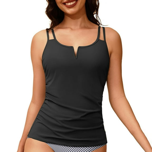 MSJUHEG Swimsuit with Skirt,Tummy Control Tankini,High Waisted Bathing Suit for Women,High Waisted Swimsuits for Women,Ruffle Swimsuits for Women,Skirted Swimsuits for Women,Halter Tankini Top Black L