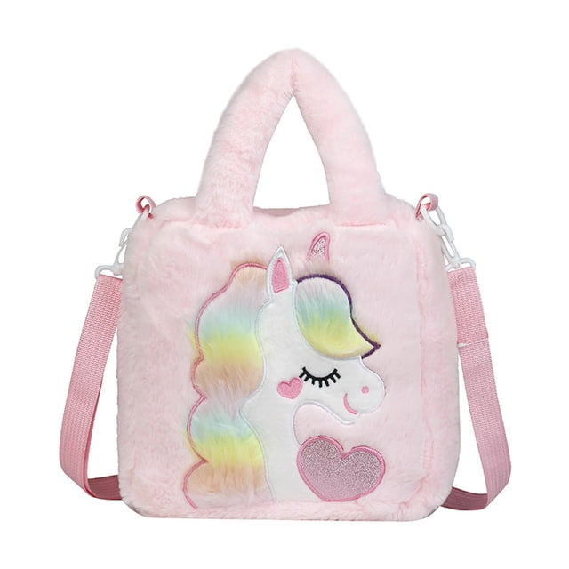 Bandolera de peluche con forma de unicornio rosa para niños, 26 x 9 x 27 cm