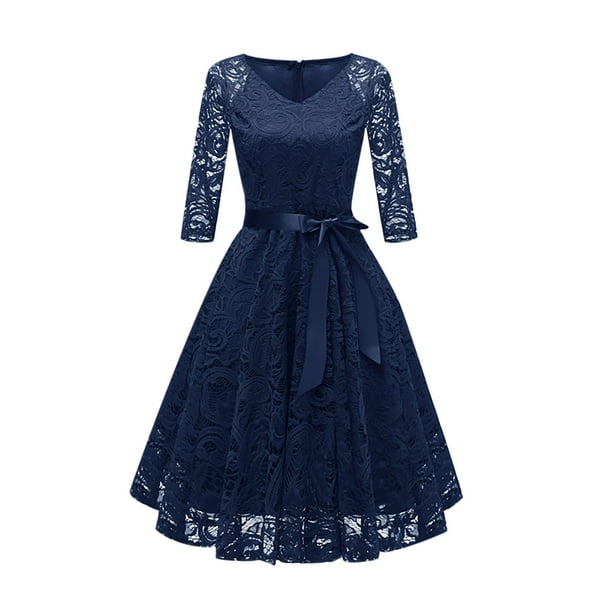 Vestido de Encaje de Manga Larga Con Cuello en V Y Temperamento Vintage Para Mujer Odeerbi ODB114151