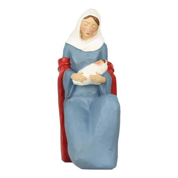 Figura de resina hecha a mano de la Santísima Virgen María, figura católica, adorno. Azul
